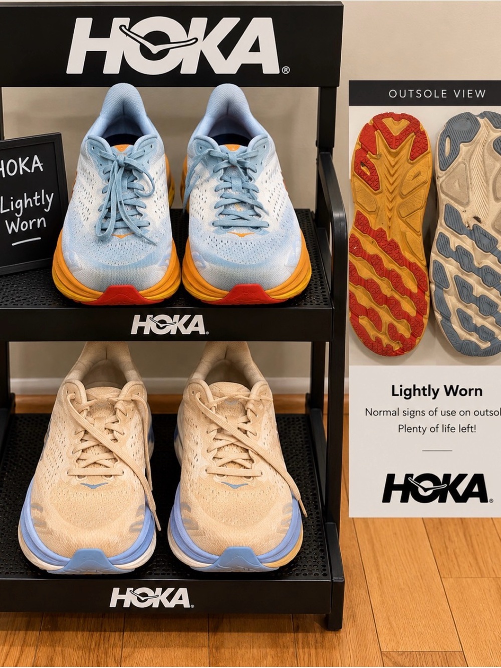 Hoka Women's Light Blue and Light Orange Running Shoes